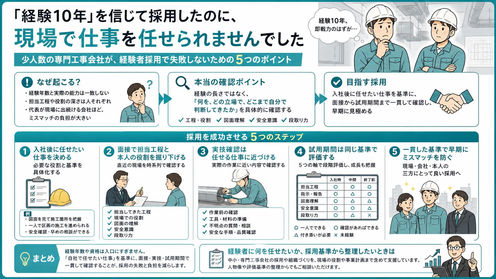 「経験10年」でも現場を任せられない？建設業の経験者採用で実力を見抜く三段階