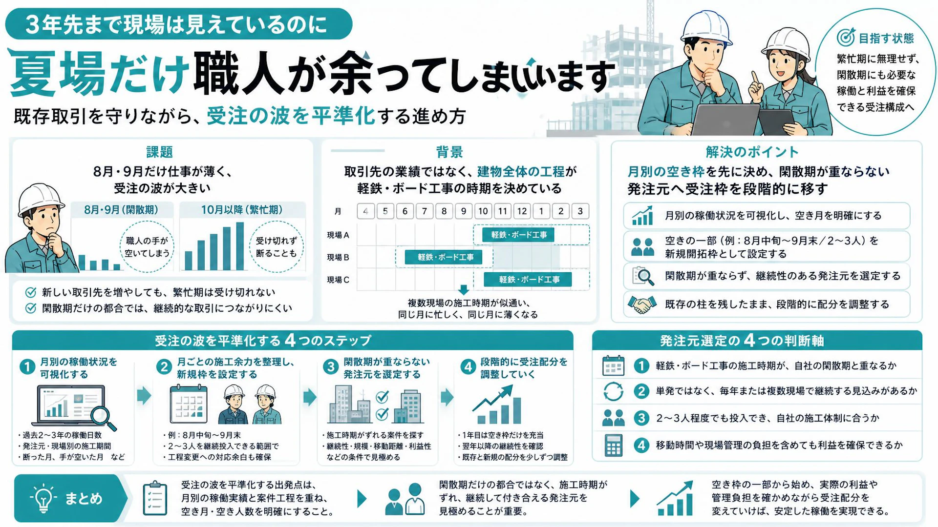 「8・9月は暇、10月からびっちり」軽鉄・ボード工事の受注を平準化する方法
