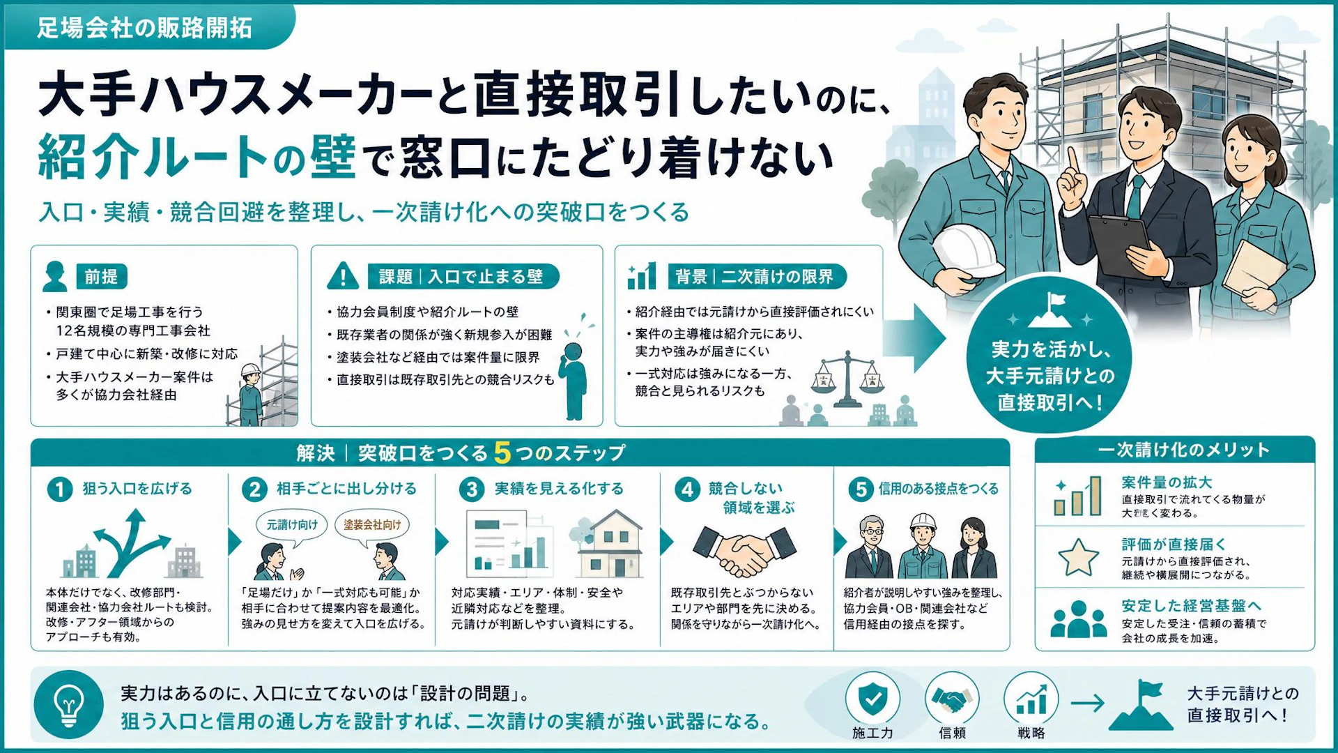 「窓口につけない」足場工事会社が大手ハウスメーカー一次請けを狙う前に整理すべき入口設計