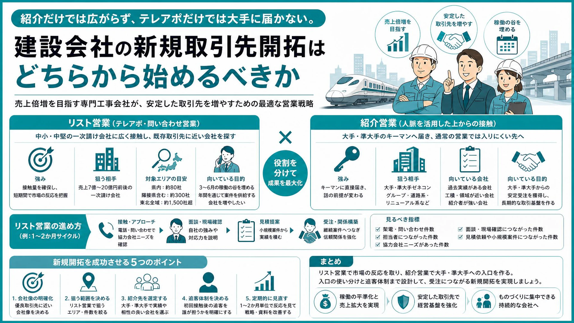 紹介営業かリスト営業か｜鉄道・高速道路実績を持つ専門工事会社が新規取引先を増やす順番