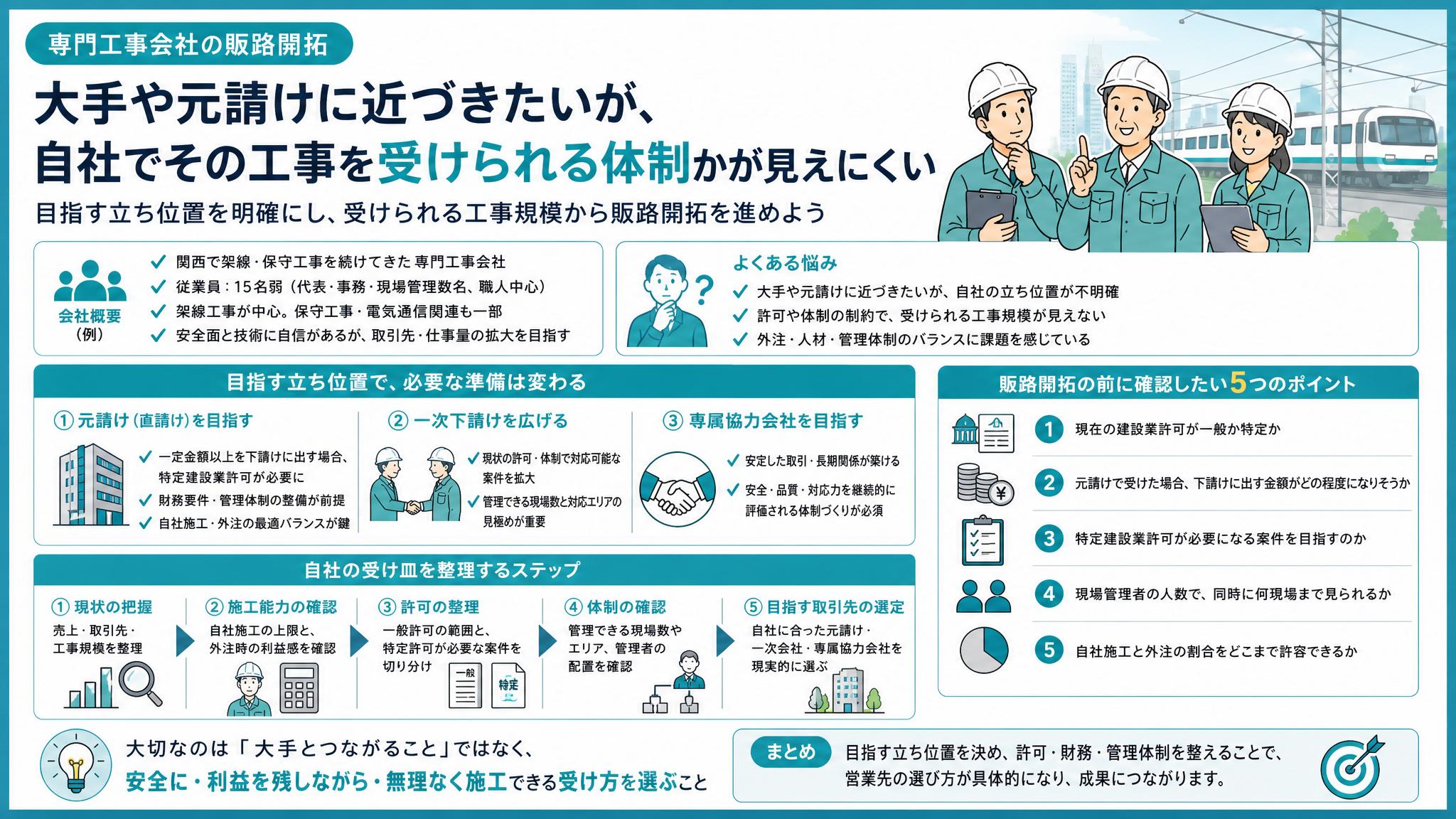 大手とつながる前に一般建設業許可でどこまで受けられるか見る──専門