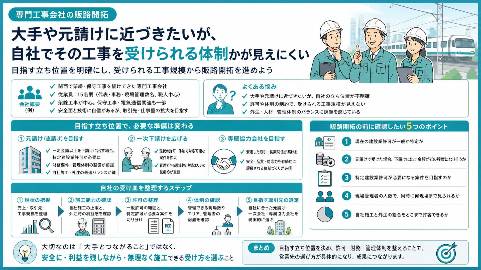 大手とつながる前に一般建設業許可でどこまで受けられるか見る──専門工事会社の販路開拓