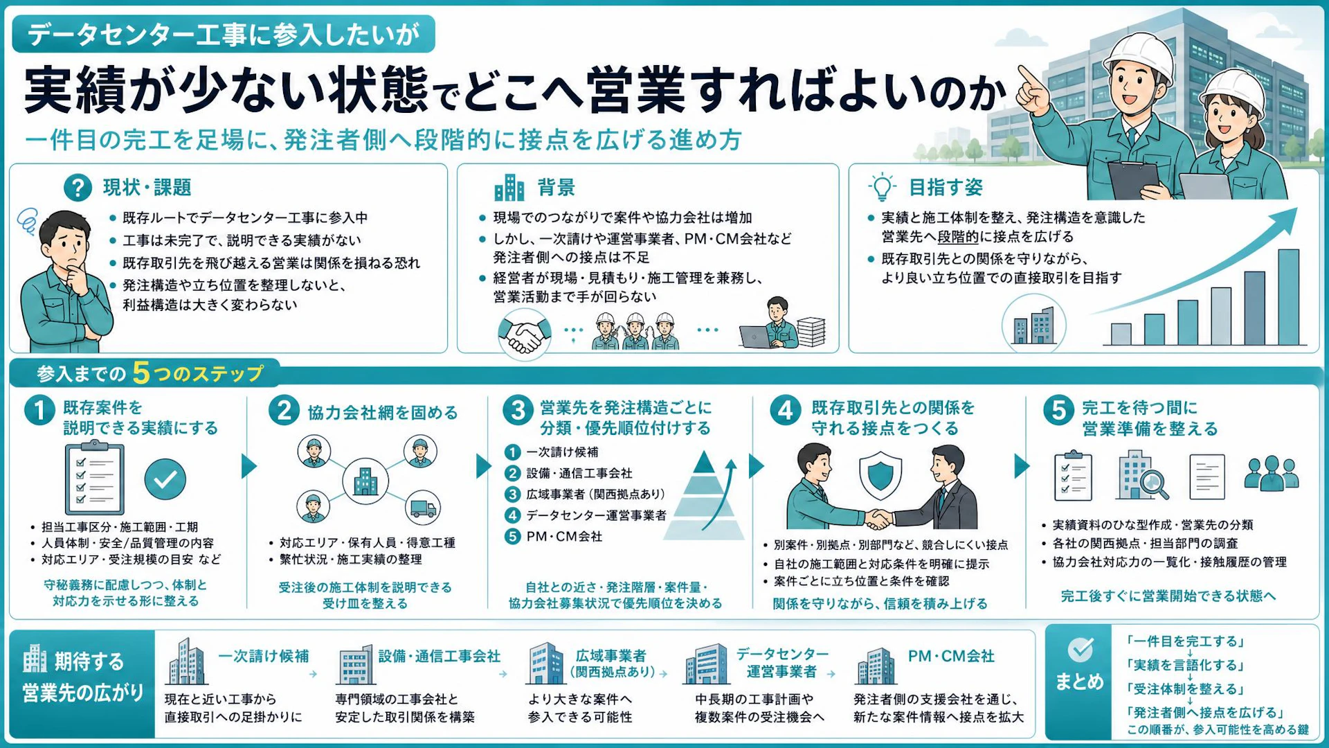 データセンター工事へどう参入する？一件目の完工を直接受注につなげる営業準備