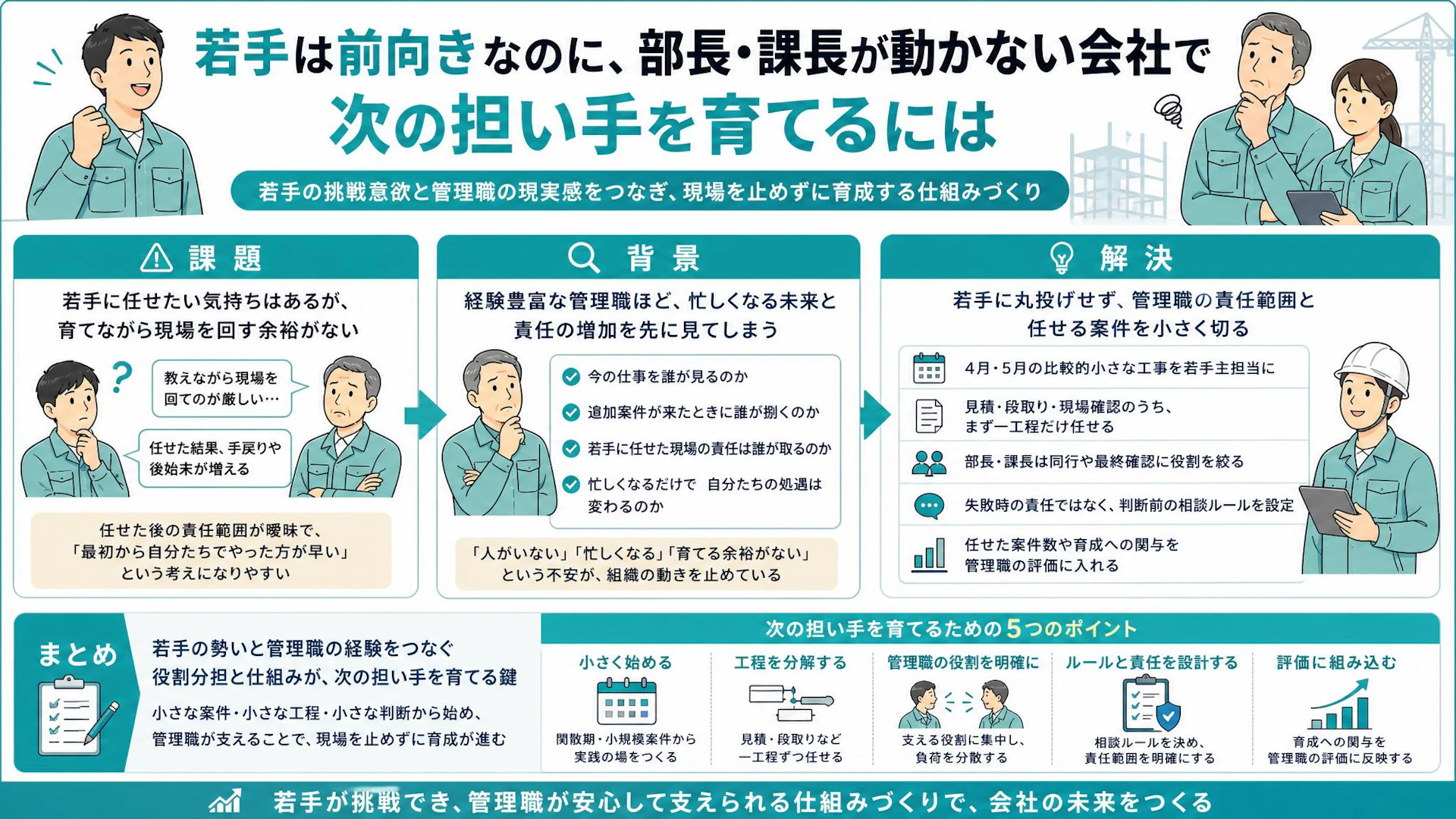 若手は前向き、管理職は動かない｜専門工事会社の育成が止まる本当の理由と任せ方