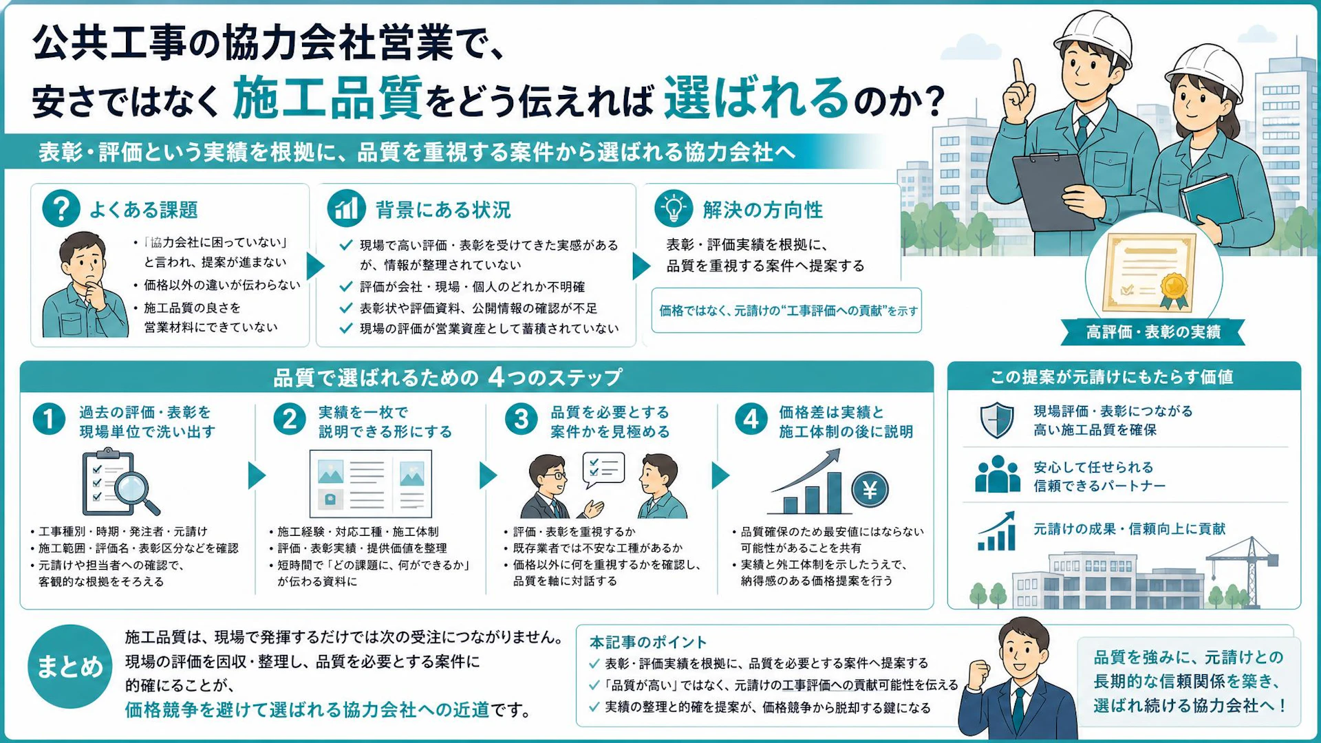 公共工事の協力会社営業で価格競争を避けるには？表彰実績を受注につなげる方法