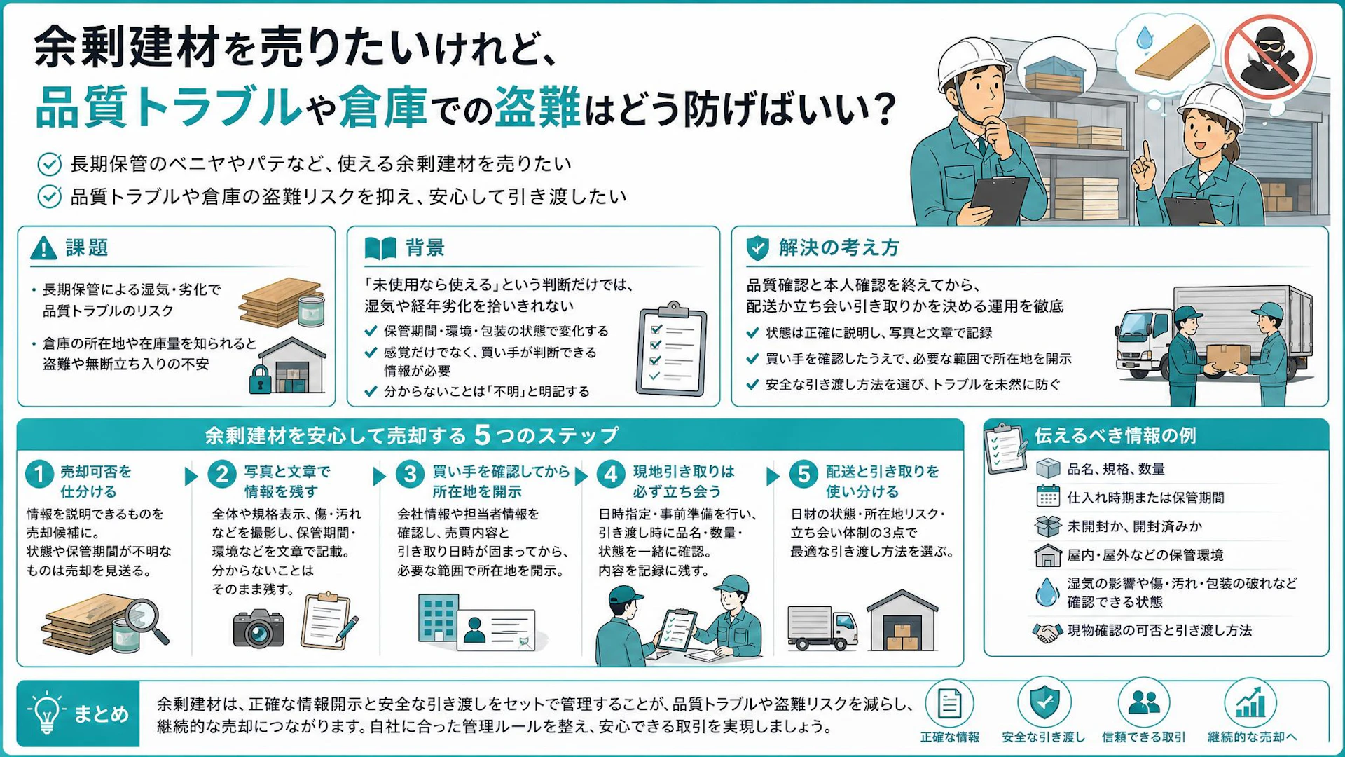 「取りに来てもらうと倉庫が知られる」余剰建材の売却で品質・盗難リスクを防ぐ方法