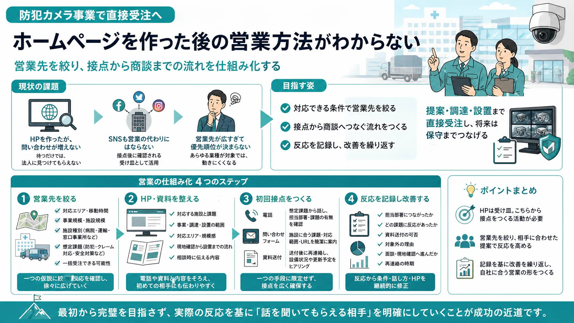 ホームページを作って待つだけでは売れない｜防犯カメラを法人へ直販する設備工事会社の営業設計