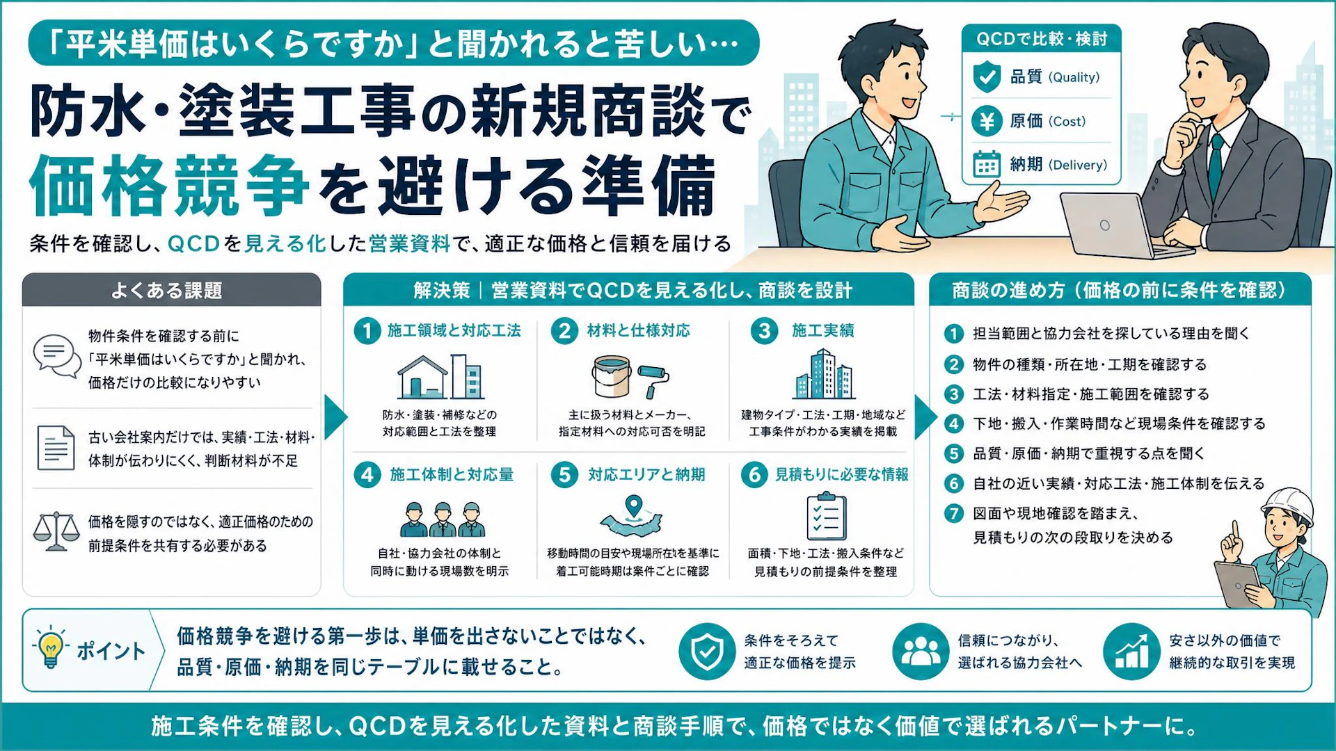 6件の面談が決まったのに、古い会社案内しかない｜防水工事の単価勝負を避ける営業資料