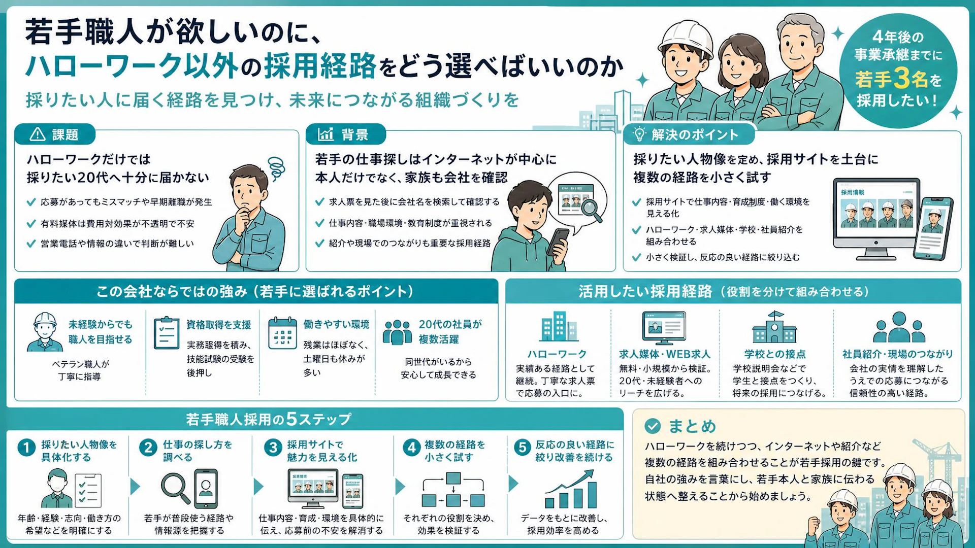 若手職人採用でハローワークに頼り切らない｜専門工事会社の採用サイトと経路設計