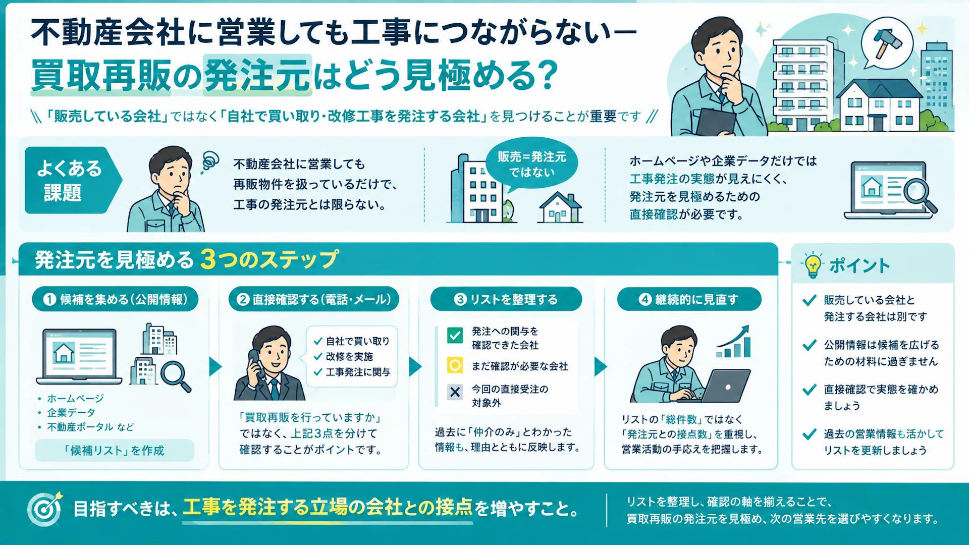 その不動産会社、本当に工事を発注する？買取再販の営業先を見極める3つの確認