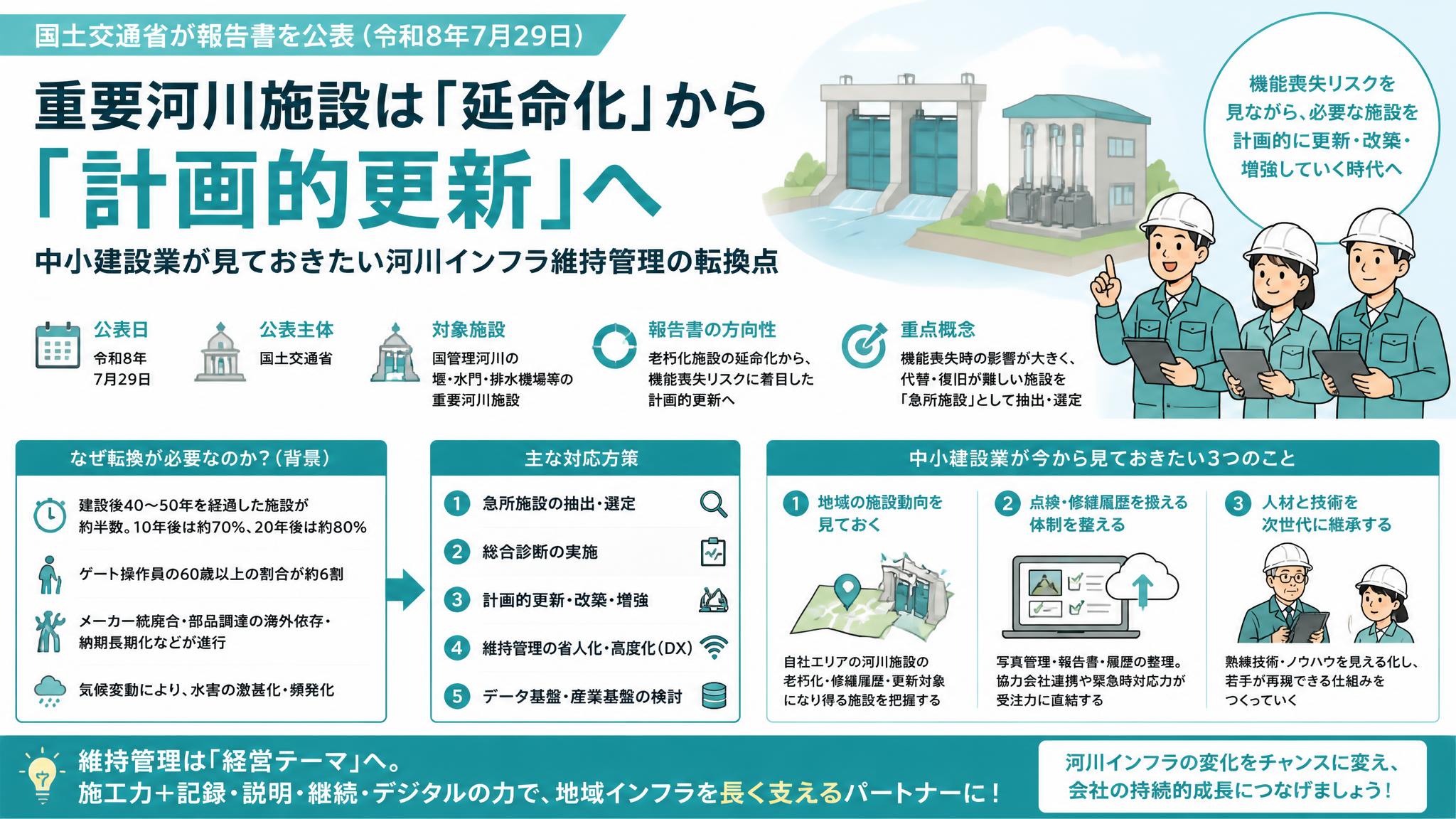 重要河川施設は「延命化」から「計画的更新」へ。中小建設業が見ておき