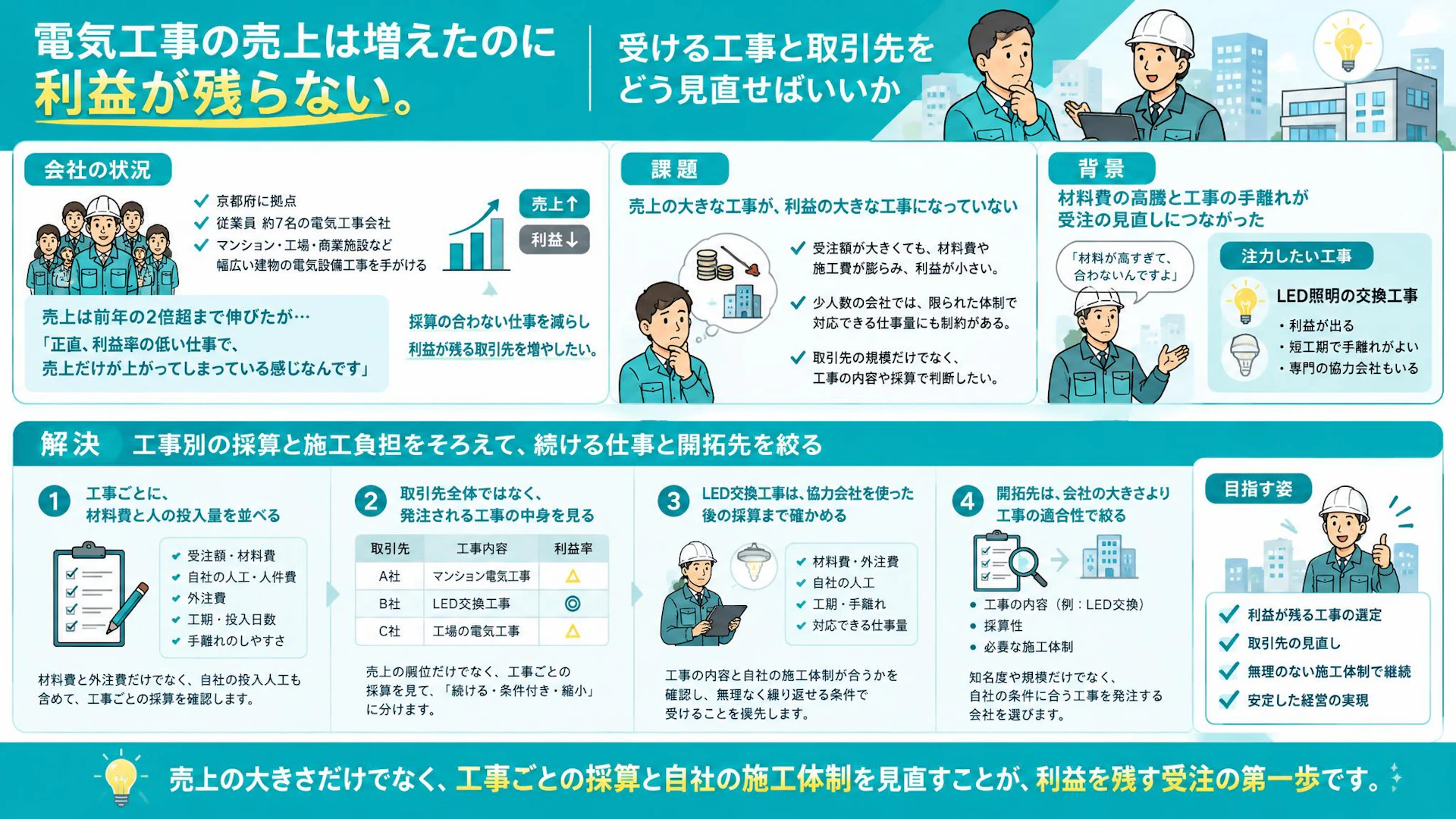 売上2倍超でも利益が残らない｜7名の電気工事会社が見直す受注の条件