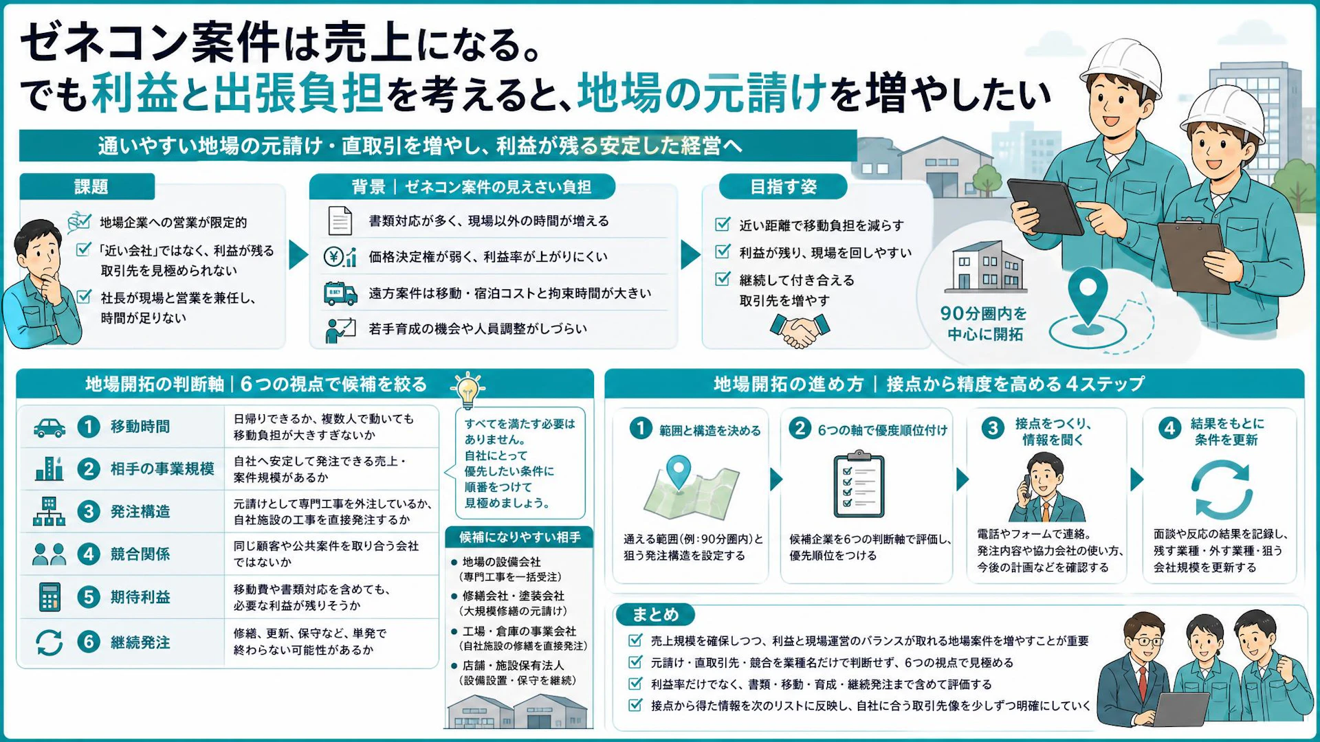 利益が残る地場元請けをどう選ぶ？ゼネコン依存を減らす90分圏内・6つの判断軸