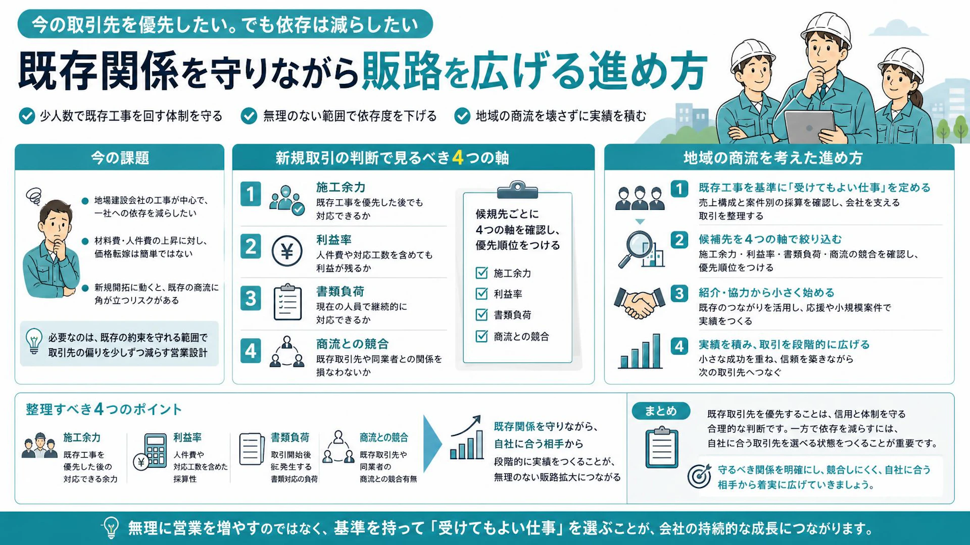 既存取引先に角を立てず新規開拓――7人の専門工事会社が販路を広げる4つの基準