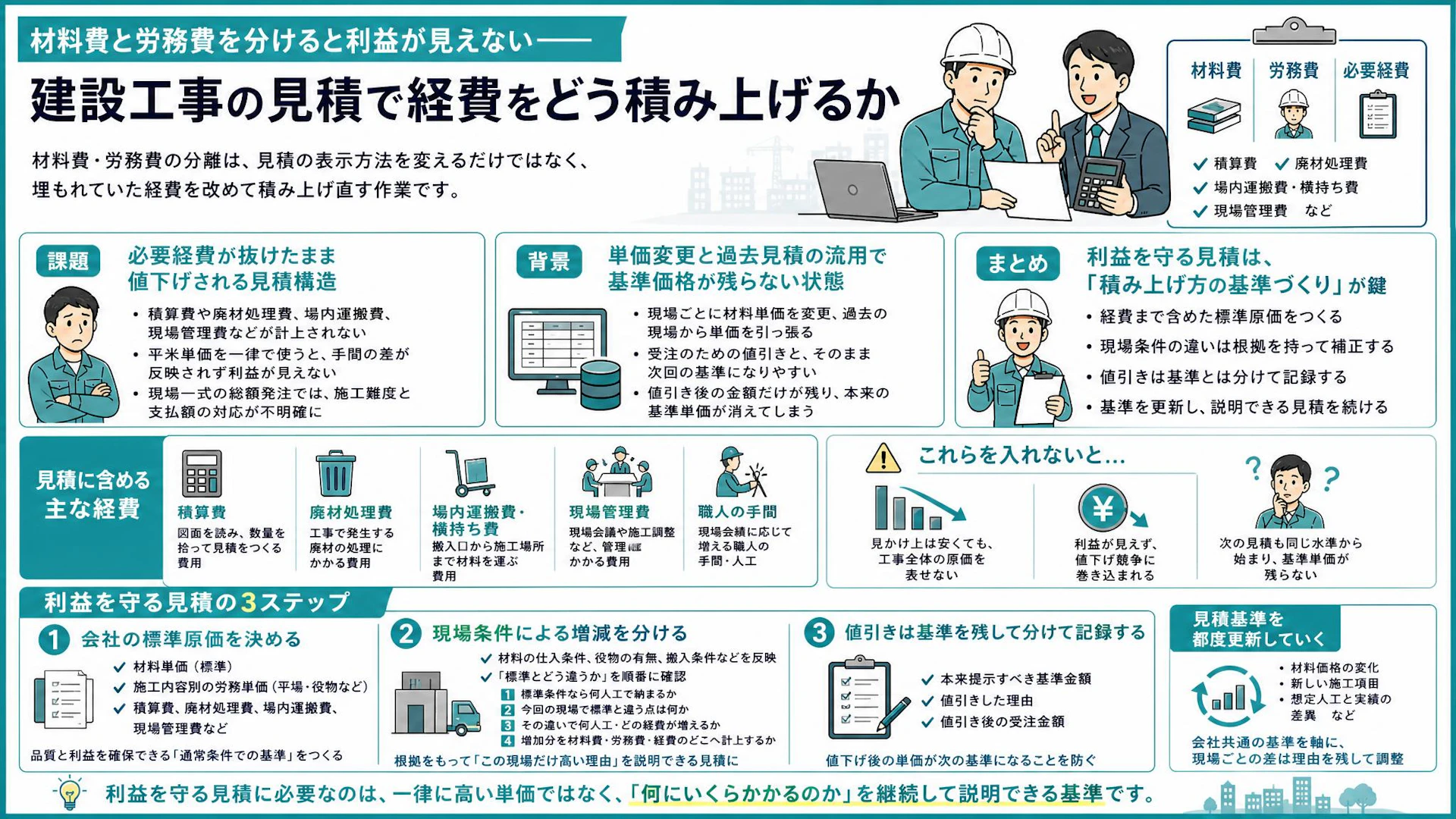 「見積が丸裸になる」材料費・労務費の分離で利益を守る3段階の基準づくり