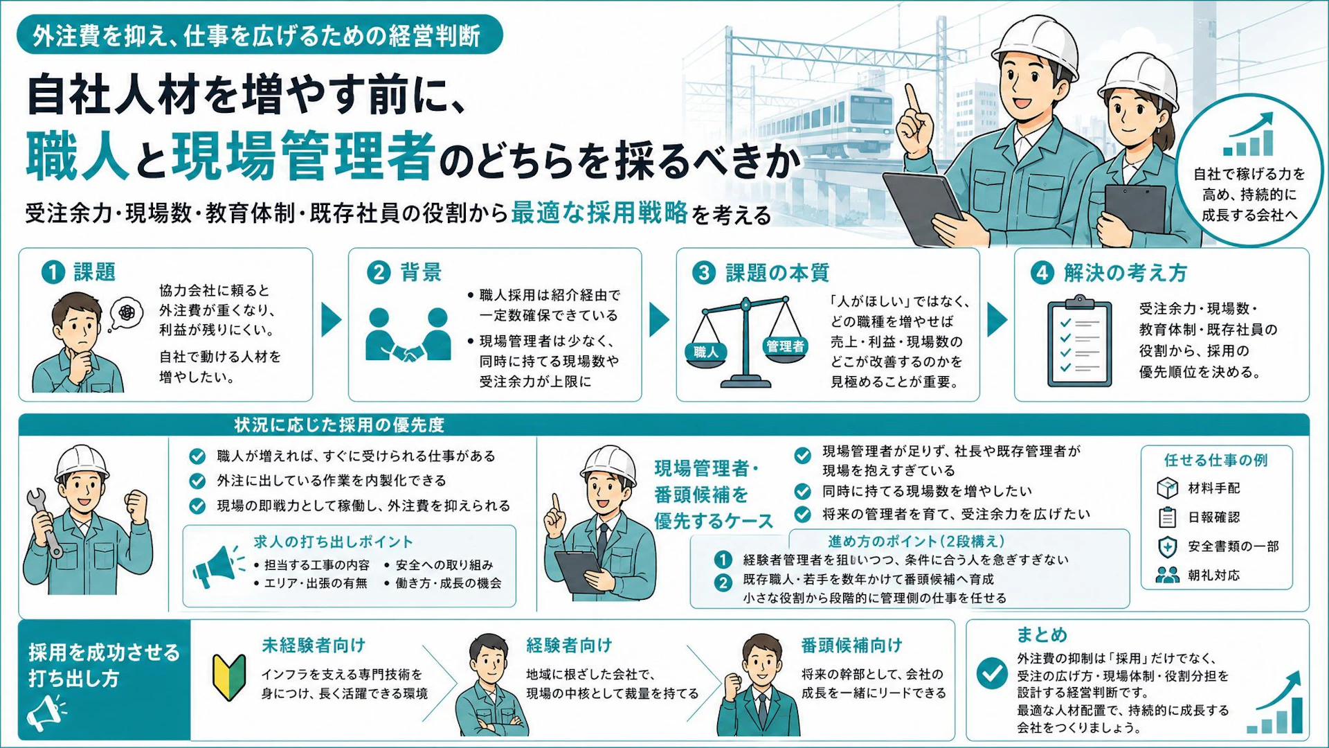 外注費が重いから自社で採りたい──15名弱の専門工事会社が迷う職人採用と管理者採用