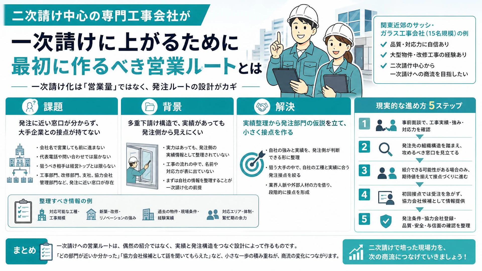 二次請け専門工事会社が一次請けに上がるには？15名サッシ会社の営業ルート設計