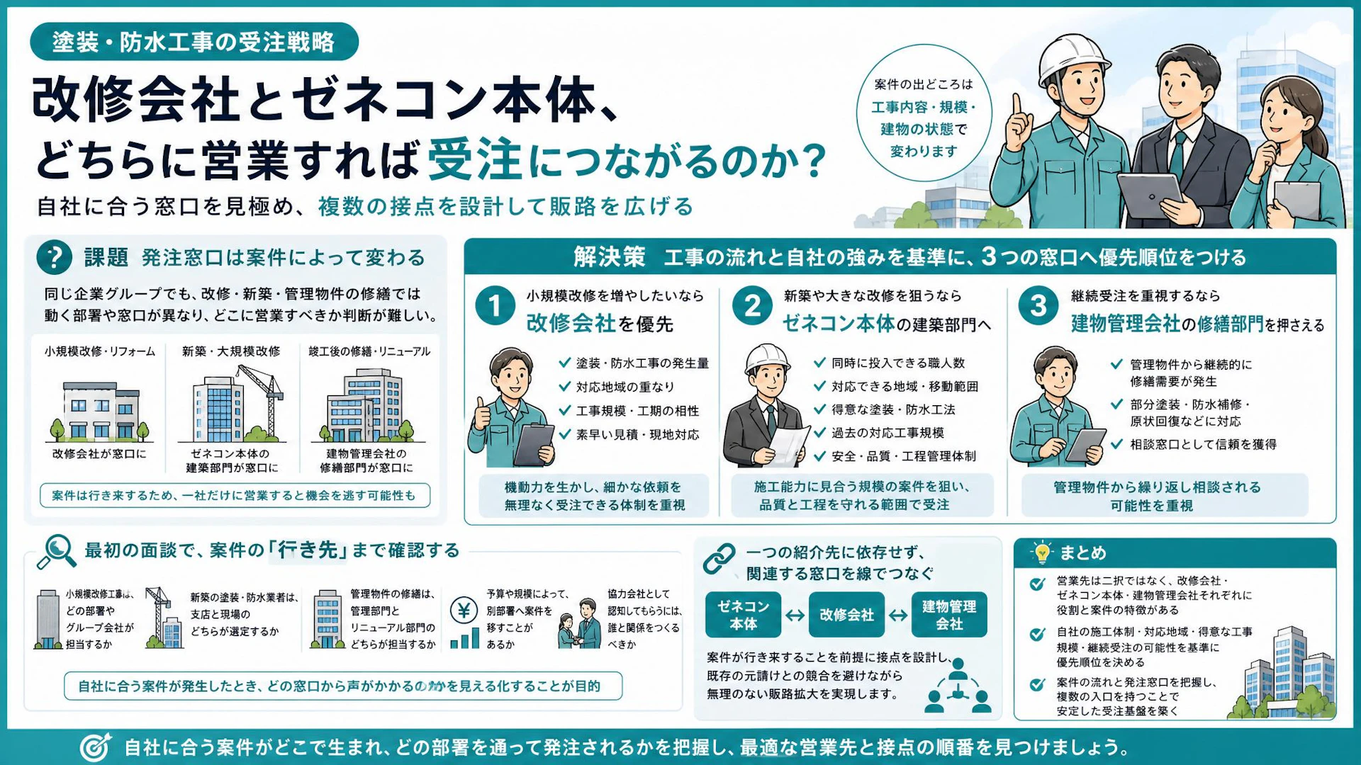 改修会社・ゼネコン・管理会社のどこから入る？塗装・防水会社の販路設計