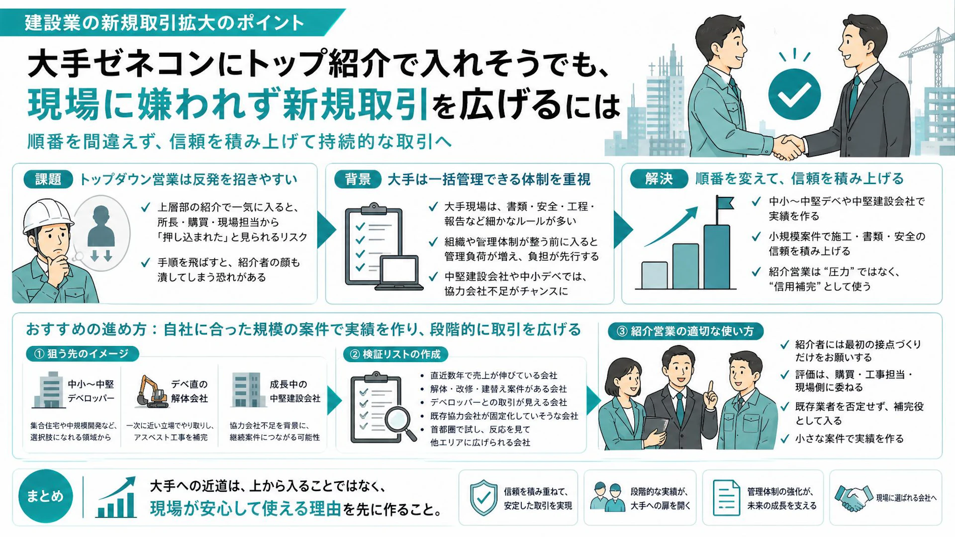 会長紹介で入ると所長に嫌われる？専門工事会社の大手ゼネコン開拓の順番