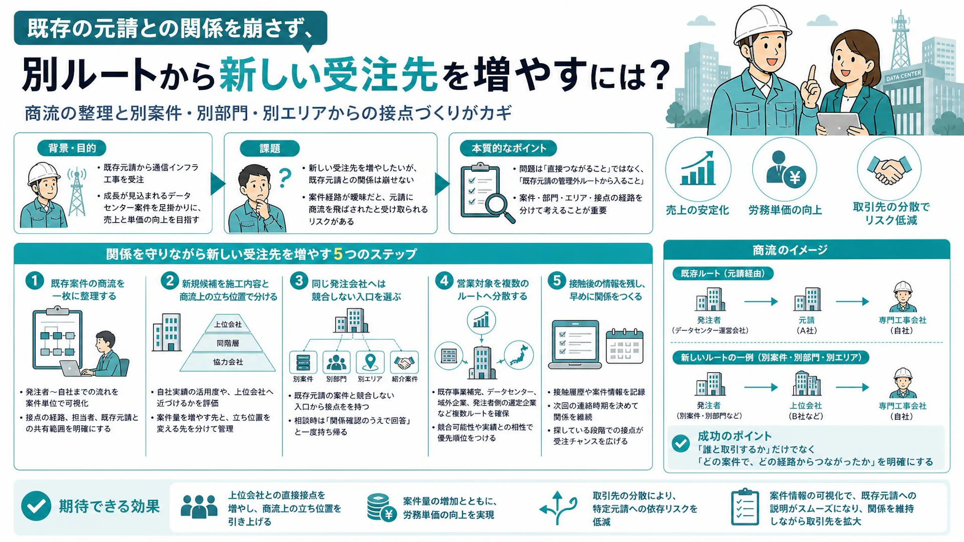 既存元請との関係を壊さず直接取引を増やす――案件・部門・エリアで分ける商流開拓