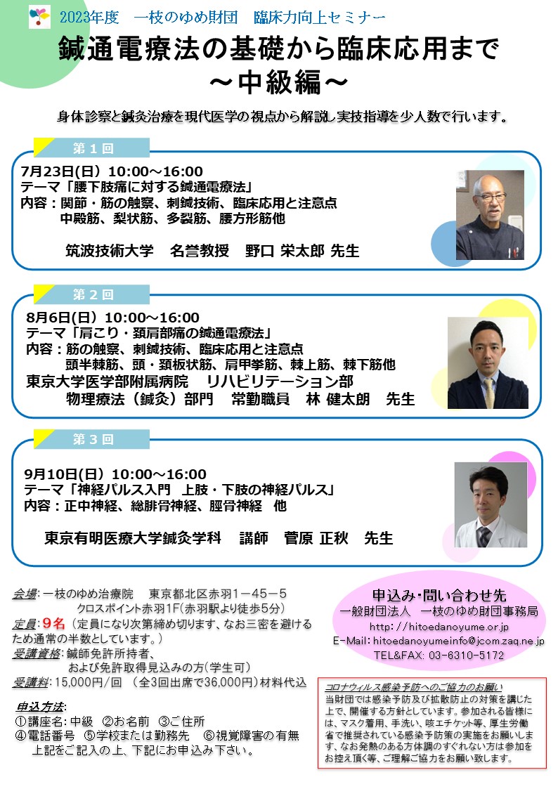 鍼通電療法の基礎から臨床応用まで～中級編～