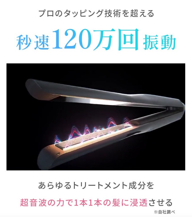 プロのタッピング技術を超える秒速120万回振動　あらゆるトリートメント成分を超音波の力で1本1本の髪に浸透させる