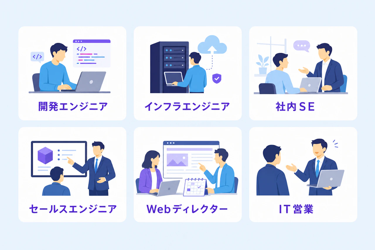 30代未経験から目指せるエンジニア・IT職種：開発エンジニア、インフラエンジニア、社内SE、セールスエンジニア、Webディレクター、IT営業