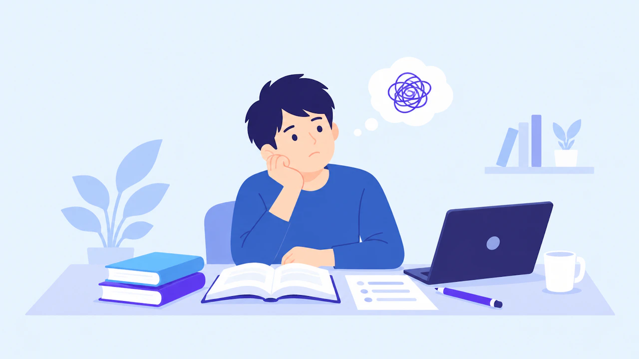 本とPCを前に、学習の進め方を考える人
