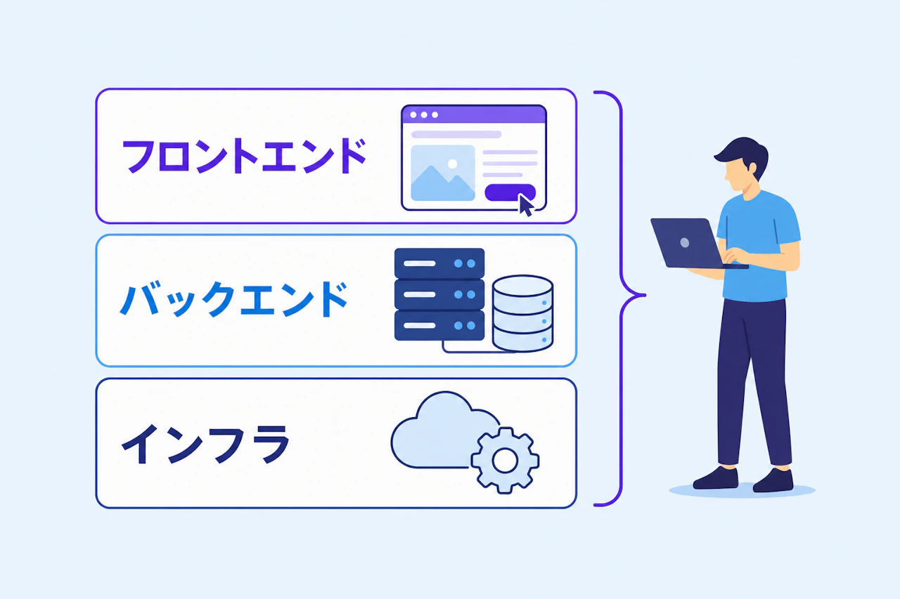 フルスタックエンジニアが担当する3つの層：フロントエンド、バックエンド、インフラ