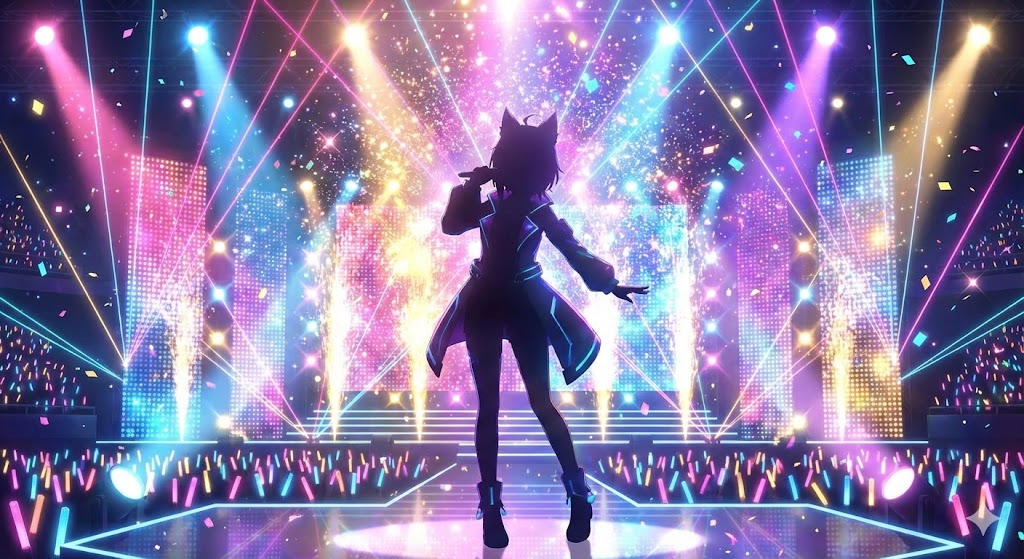 ステージの上で輝いているVtuberのイメージ画像