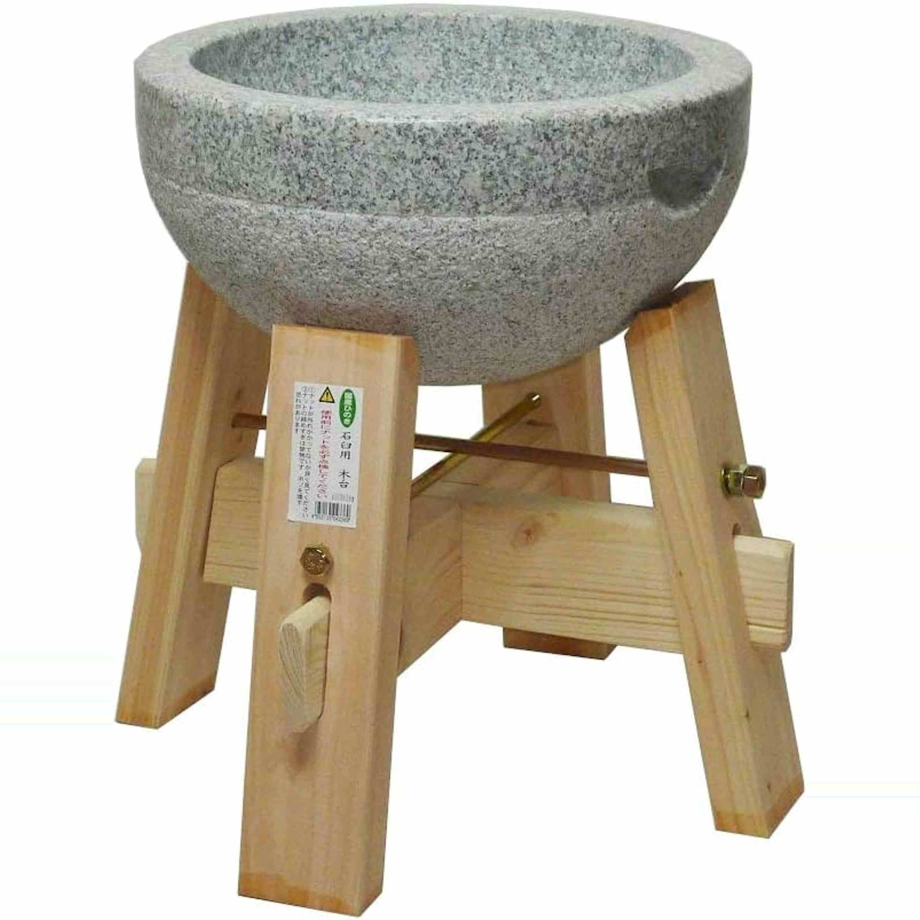 みかげ石 鉢形 もち臼 2升用 木台付き (本格派タイプのもちつき石臼)のサムネイル画像