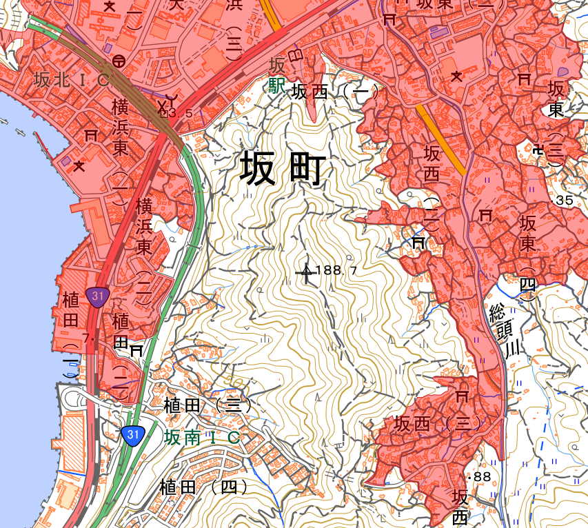 国土地理院地図から抜粋した公園周辺の地図