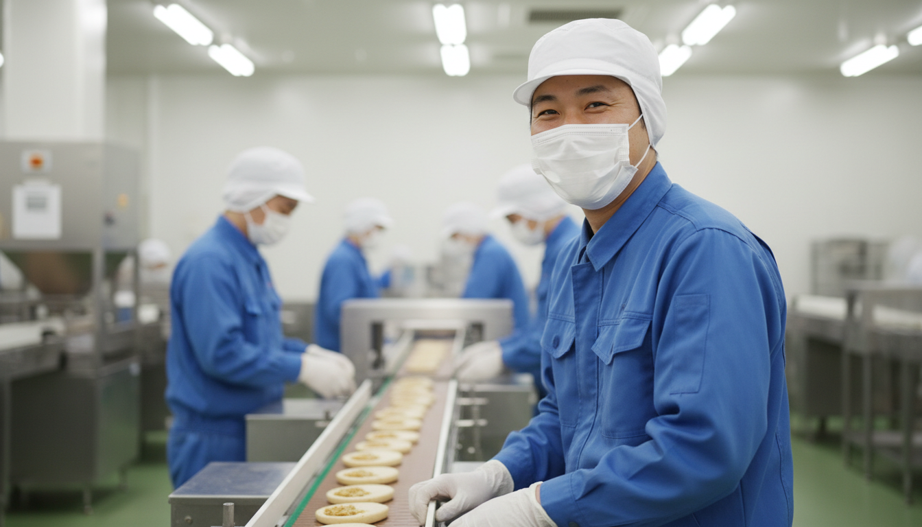 食品工場で働く従業員