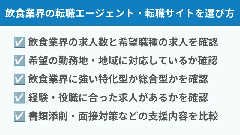 飲食業界の転職エージェント・転職サイトの選ぶポイント