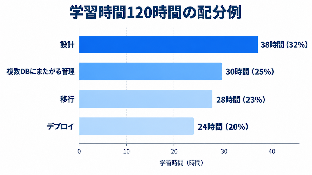 学習時間120時間を4セクションの出題比率どおりに配分した内訳