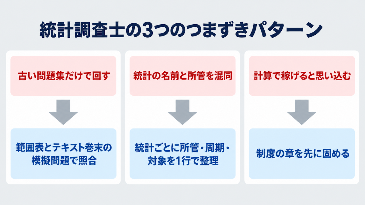 統計調査士で自己点検したい3つのつまずきパターンと立て直し方