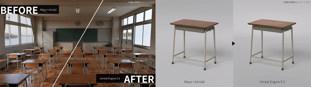 3DCGデータ変換サービスによる、リアルタイムアセットへのデータ変換例