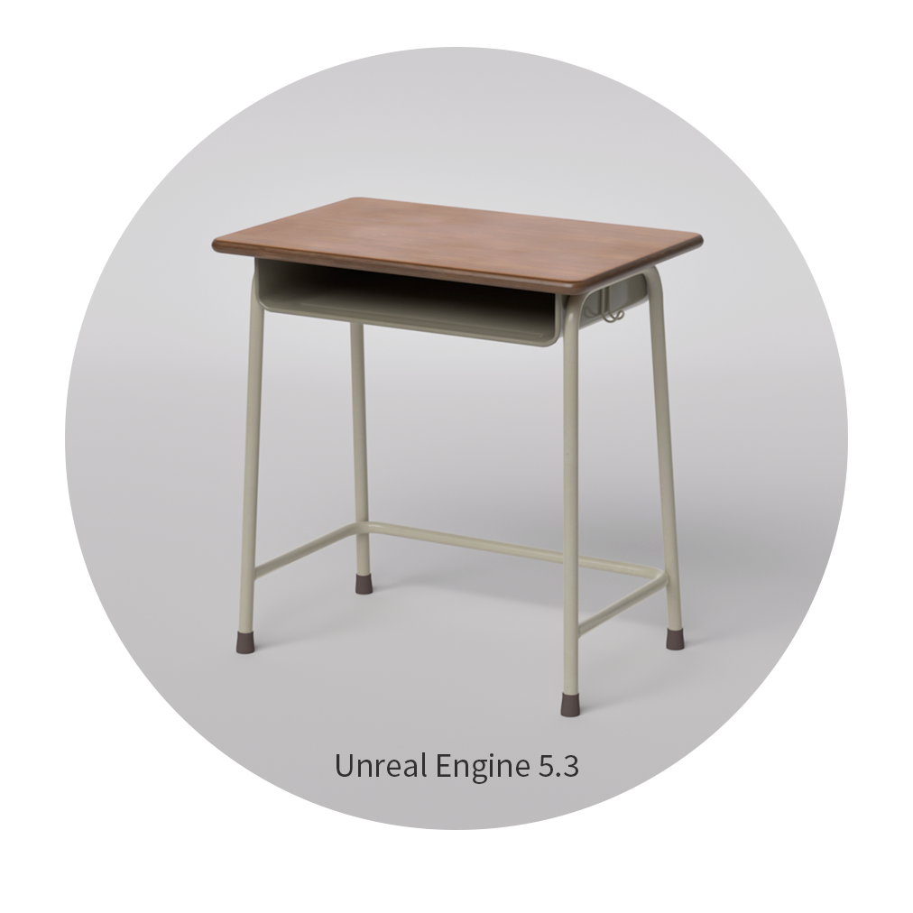 Unreal Engine 5.3へ変換された学校机の3DCGデータのレンダリングプレビュー画像