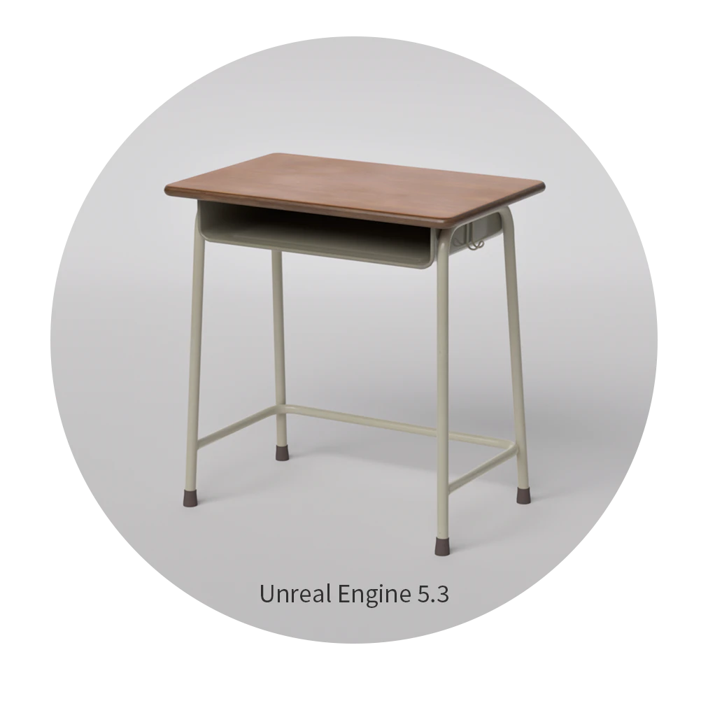 Unreal Engine 5.3へ変換された学校机の3DCGデータのレンダリングプレビュー画像