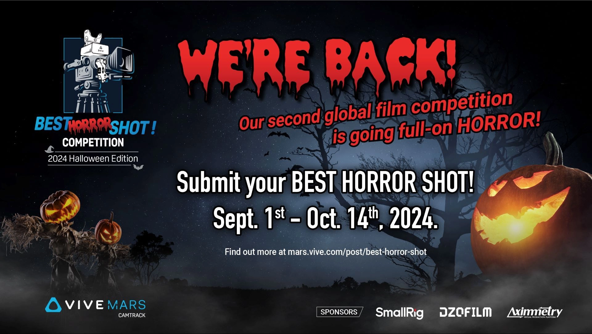 VIVE MARS &quot;BEST HORROR SHOT!&quot; COMPETITION｜スポンサーはSmallRig, DZOFILM, Aximmetry。最高のホラーショットを撮影してエントリーしよう！応募は9月1日から10月14日まで。