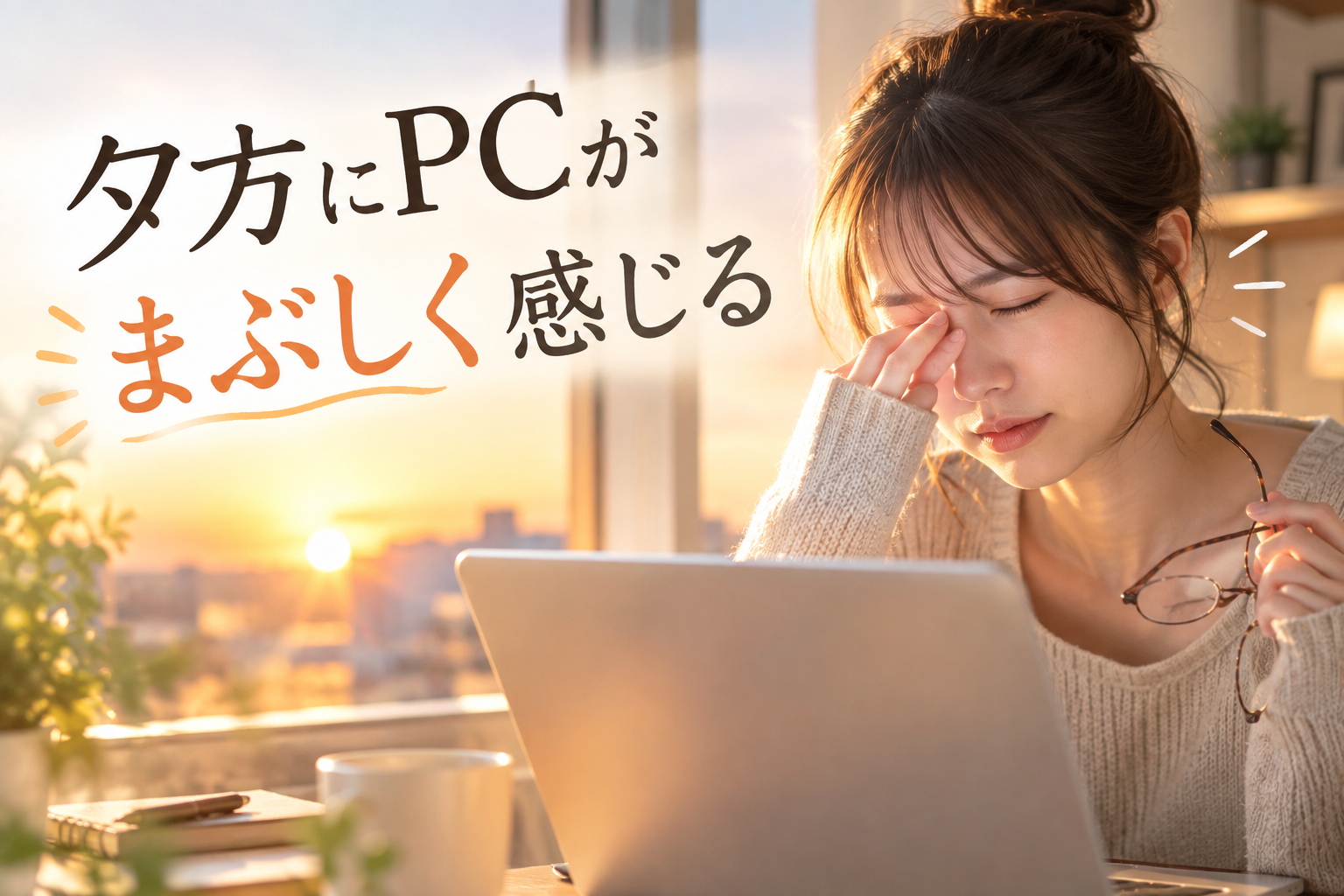 夕方にPCがまぶしく感じる