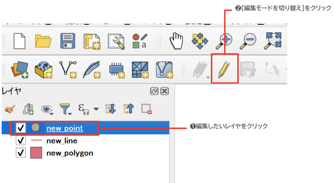 編集したいレイヤを編集モードに切り替える