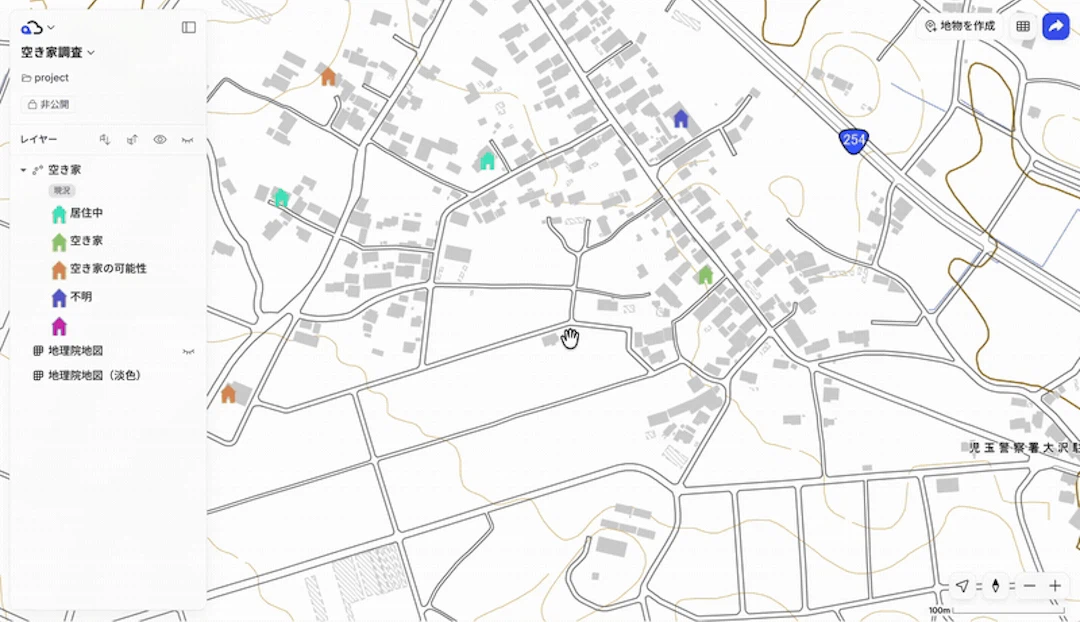 Kumoyの地物編集機能（Web）で地物を編集している様子