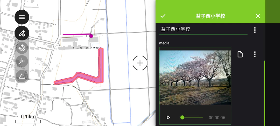 動画が添付された状態(地理院タイルを加工して作成)