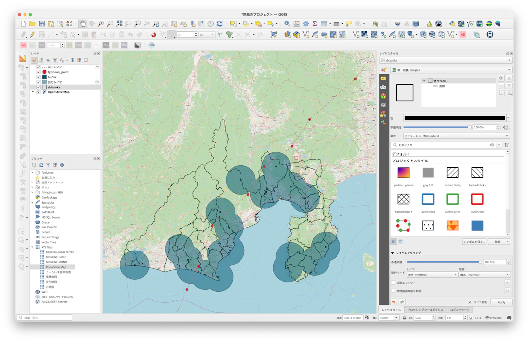 中級編イメージ（OpenStreetMapを背景に、地球地図日本（国土地理院）を加工して作成（©︎OpenStreetMap contributors））