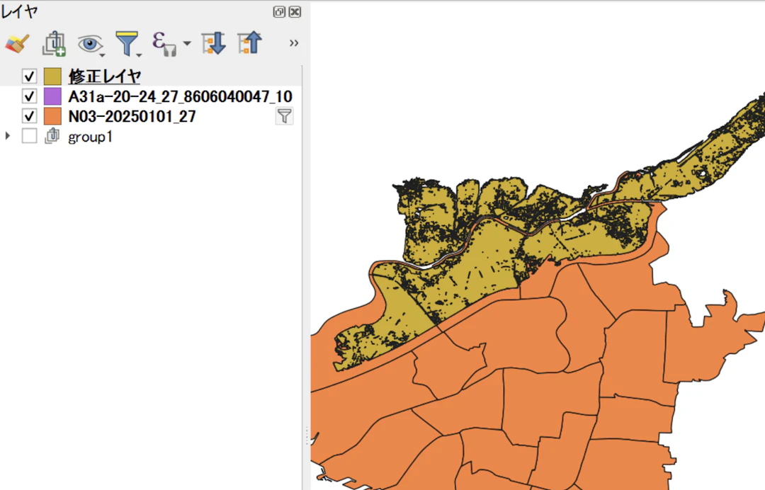 エラーが修正されたレイヤが出力された