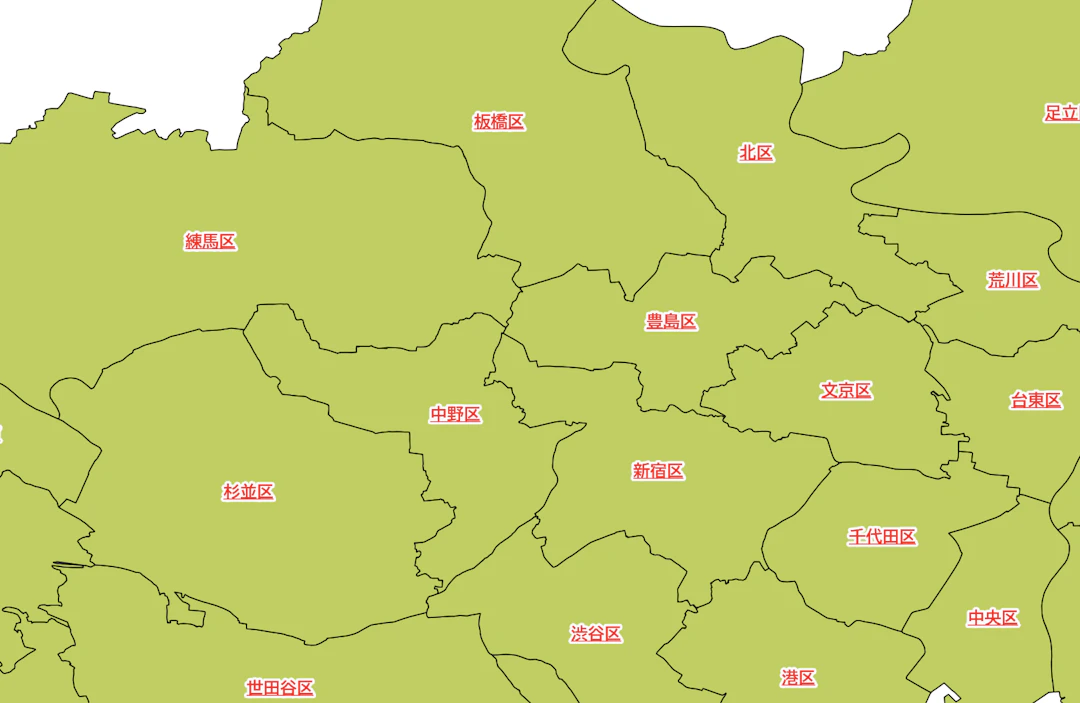 文字の色を赤字にして、太字とアンダーラインで強調した図（「国土数値情報（行政区域データ）」（国土交通省）を加工して作成）