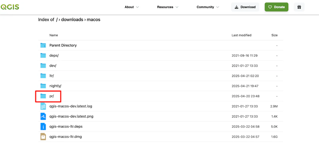 「macos」フォルダから「pr」に移動