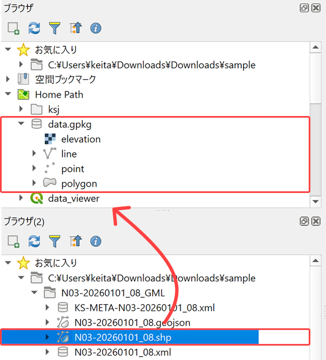 ブラウザパネル2枚を活用したデータ管理