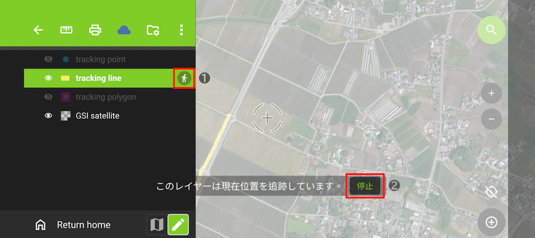 トラッキングを停止する（地理院タイルを加工して作成）
